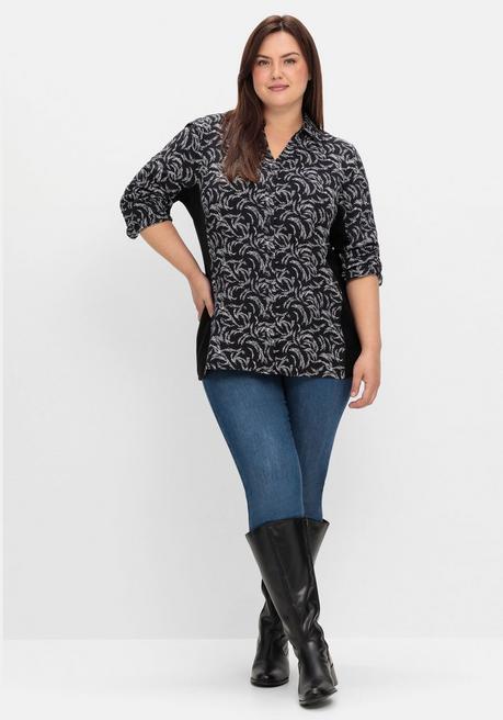 sheego Bluse mit Print und elastischen Einsätzen - schwarz-weiß gemustert sheego Günstiger Verkauf