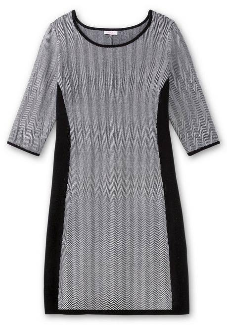 sheego Strickkleid im Fischgrätmuster, mit Kontrastdetails - schwarz-weiß sheego Meist gekauft