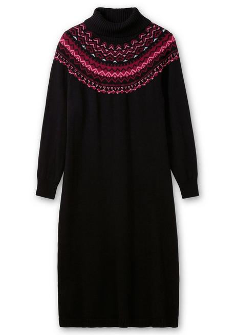 sheego Strickkleid mit Rollkragen und Norwegermuster - schwarz sheego Kostenloser Versand