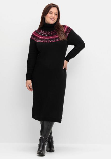 sheego Strickkleid mit Rollkragen und Norwegermuster - schwarz sheego Kostenloser Versand
