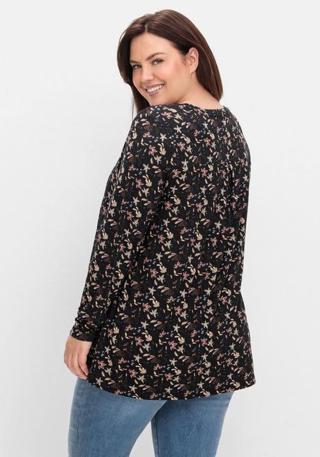 sheego Langarmshirt mit Alloverdruck, in A-Linie - schwarz gemustert sheego Fabrik Onlineshop