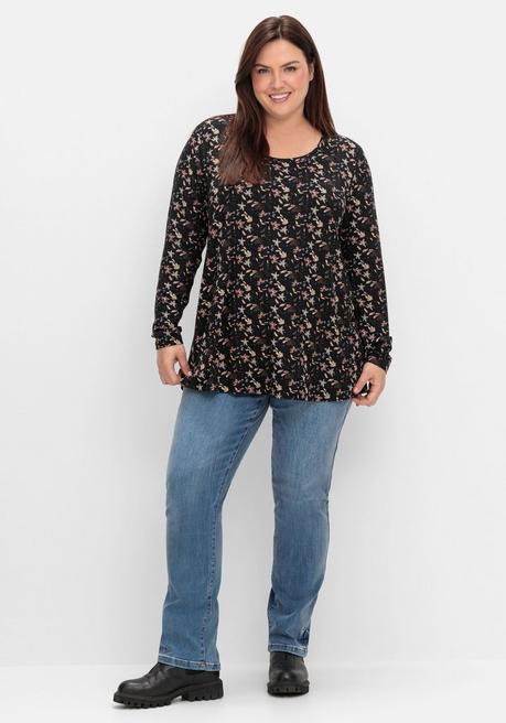 sheego Langarmshirt mit Alloverdruck, in A-Linie - schwarz gemustert sheego Fabrik Onlineshop