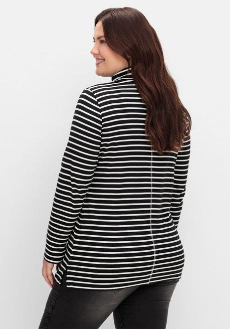 sheego Ringelshirt mit Rollkragen, in Rippqualität - schwarz-weiß sheego Fabrikpreis