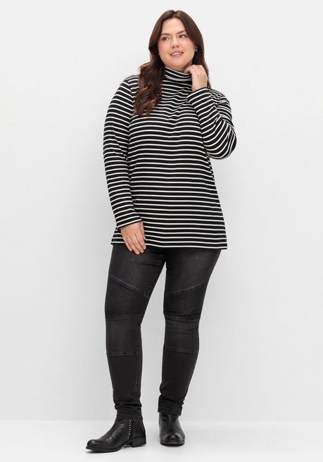 sheego Ringelshirt mit Rollkragen, in Rippqualität - schwarz-weiß sheego Fabrikpreis
