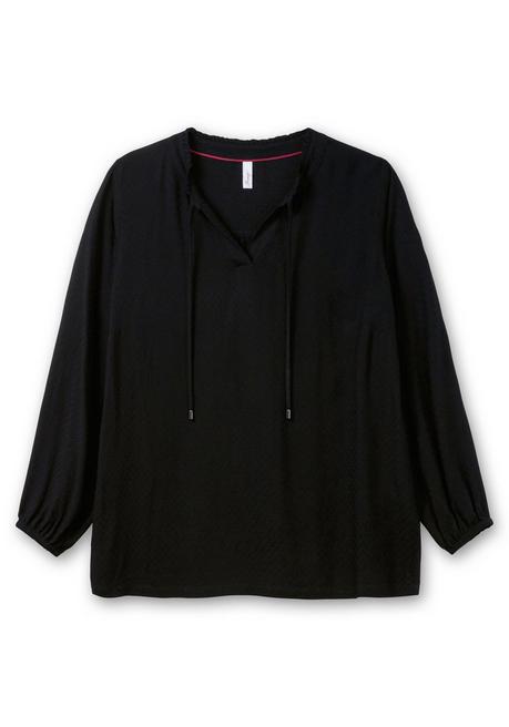 sheego Tunika mit V-Schlitz, Rüsche und Bindeband - schwarz sheego Sonderangebot