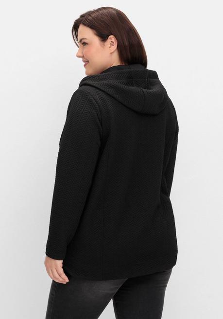 sheego Kapuzen-Sweatjacke in Fischgrät-Struktur - schwarz sheego Rabatt