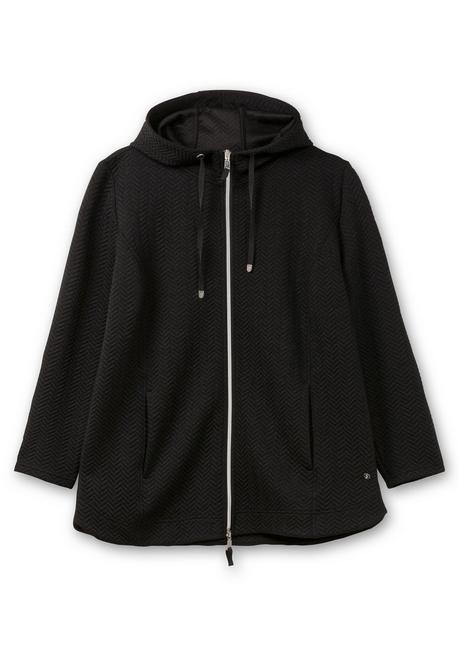sheego Kapuzen-Sweatjacke in Fischgrät-Struktur - schwarz sheego Rabatt