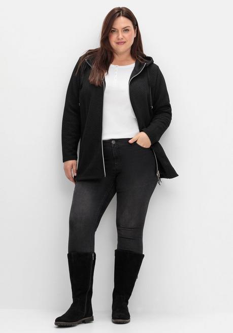 sheego Kapuzen-Sweatjacke in Fischgrät-Struktur - schwarz sheego Rabatt