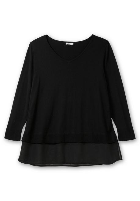 sheego Pullover in A-Linie, mit Chiffonbesatz am Saum - schwarz sheego Flash Sale