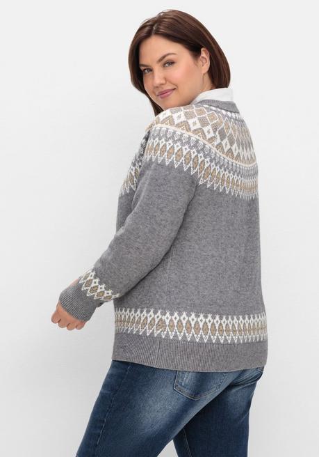 sheego by Joe Browns Jacquardpullover mit Norwegermuster - grau meliert sheego Exklusivangebot