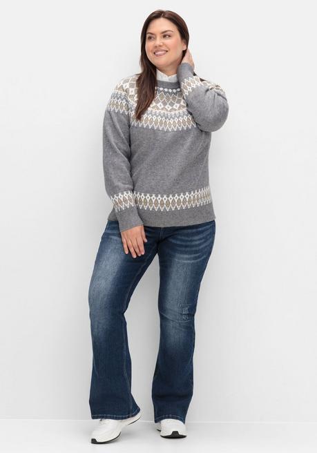 sheego by Joe Browns Jacquardpullover mit Norwegermuster - grau meliert sheego Exklusivangebot