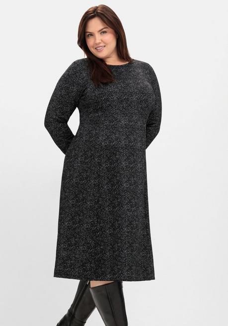 sheego Midikleid aus Interlock, im Jacquardmuster - schwarz gemustert sheego Preisnachlass