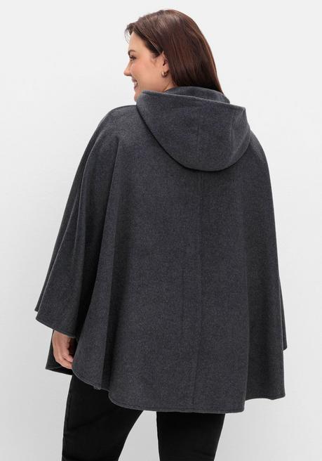 sheego Cape mit Kapuze und 1-Knopf-Verschluss - anthrazit meliert sheego Saisonschlussverkauf