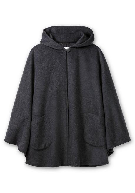 sheego Cape mit Kapuze und 1-Knopf-Verschluss - anthrazit meliert sheego Saisonschlussverkauf