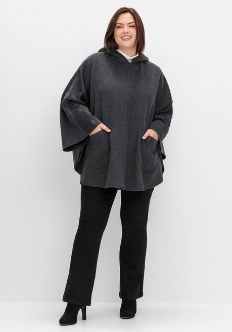 sheego Cape mit Kapuze und 1-Knopf-Verschluss - anthrazit meliert sheego Saisonschlussverkauf
