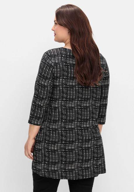 sheego Longshirt mit Print und Wasserfall-Ausschnitt - schwarz-weiß sheego Cyber Monday