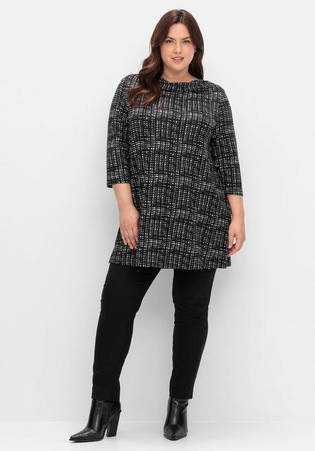 sheego Longshirt mit Print und Wasserfall-Ausschnitt - schwarz-weiß sheego Cyber Monday