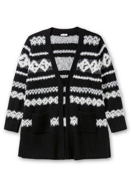 sheego Strickjacke mit Intarsienmuster aus Flauschgarn - schwarz gemustert sheego Weihnachtsangebot