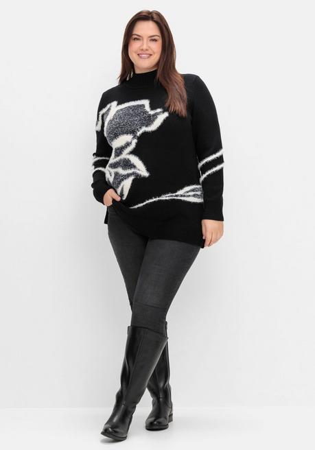 sheego Pullover mit Intarsienmuster aus Flauschgarn - schwarz gemustert sheego Osterangebot