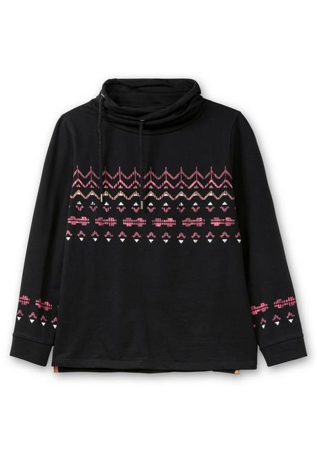 sheego Sweatshirt mit Norwegerprint und weitem Stehkragen - schwarz bedruckt sheego Muttertagsangebot