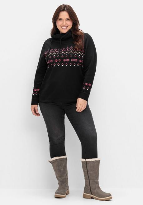 sheego Sweatshirt mit Norwegerprint und weitem Stehkragen - schwarz bedruckt sheego Muttertagsangebot