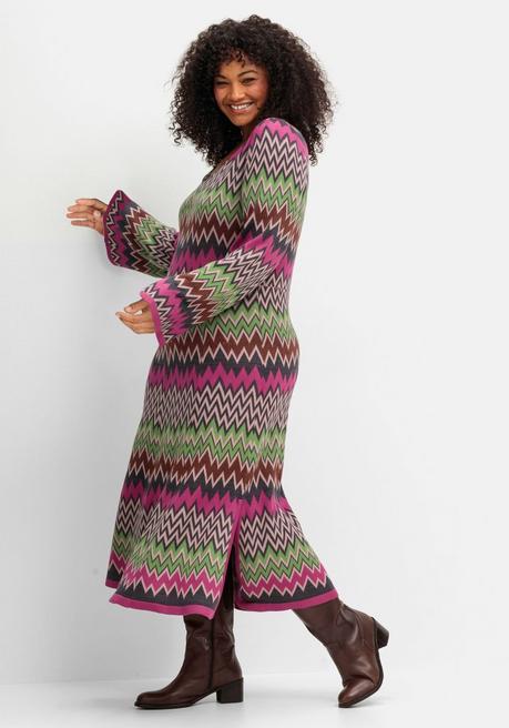 sheego by Joe Browns Wadenlanges Strickkleid im Zickzack-Muster - beere gemustert sheego Valentinstagsangebot
