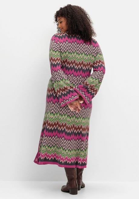 sheego by Joe Browns Wadenlanges Strickkleid im Zickzack-Muster - beere gemustert sheego Valentinstagsangebot