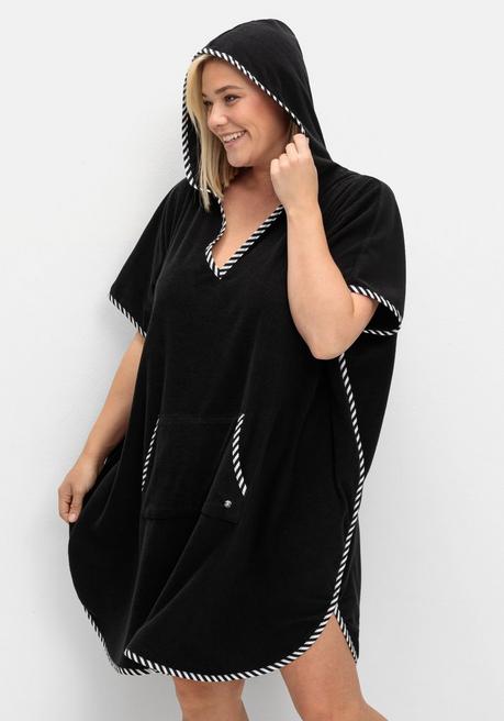 sheego Bade-Poncho mit Kapuze, aus Frottee - schwarz sheego Nur für heute