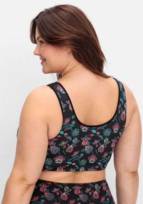 sheego BH ohne Bügel in Bustier-Form, mit Spitzenborte - tiefgrün bedruckt sheego Vierteljährliche Förderung