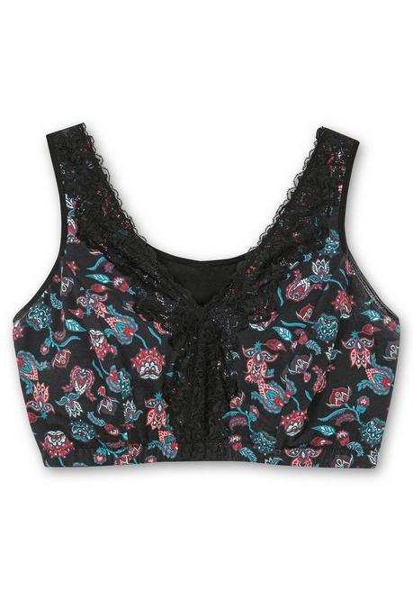 sheego BH ohne Bügel in Bustier-Form, mit Spitzenborte - tiefgrün bedruckt sheego Vierteljährliche Förderung