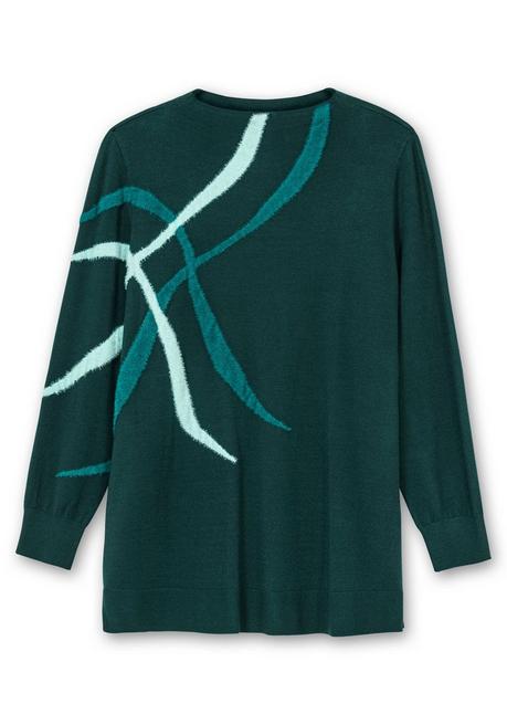 sheego Pullover mit Flauschgarn-Intarsien - tiefgrün gemustert sheego Begrenztes Angebot