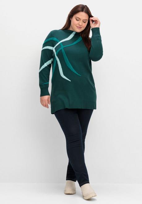 sheego Pullover mit Flauschgarn-Intarsien - tiefgrün gemustert sheego Begrenztes Angebot