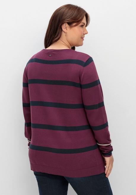 sheego Gestreifter Pullover mit Stern-Stickerei, aus Baumwolle - brombeer gestreift sheego Muttertagsangebot