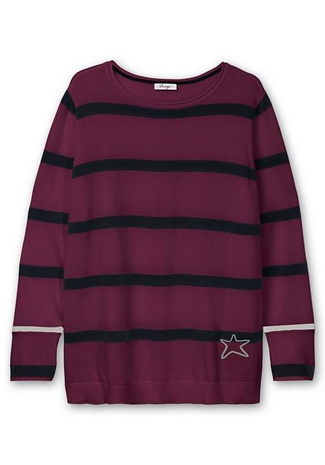 sheego Gestreifter Pullover mit Stern-Stickerei, aus Baumwolle - brombeer gestreift sheego Muttertagsangebot