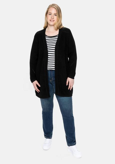 sheego Cardigan aus Grobstrick, in offener Form - schwarz sheego Vatertagsangebot