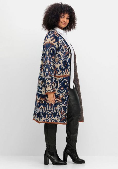 sheego by Joe Browns Langer, offener Strickmantel mit Jacquardmuster - nachtblau gemustert sheego Lagerräumung