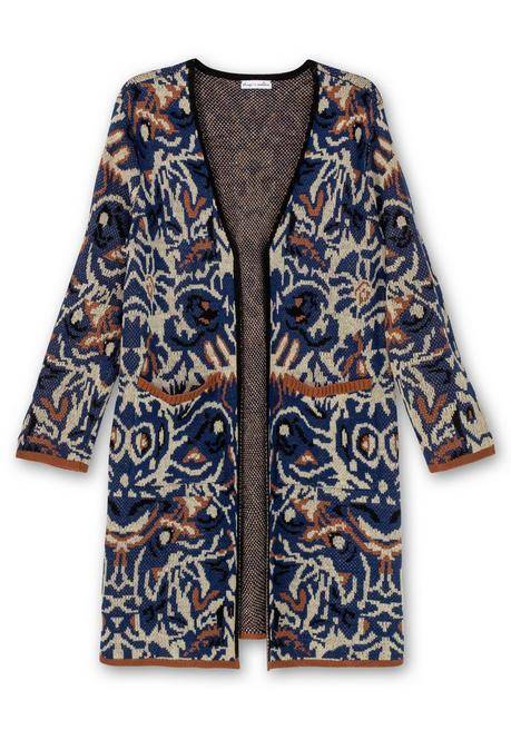 sheego by Joe Browns Langer, offener Strickmantel mit Jacquardmuster - nachtblau gemustert sheego Lagerräumung