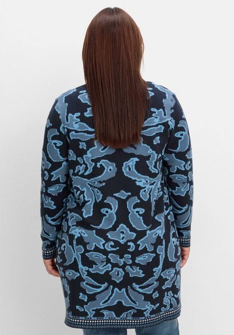sheego Strickjacke mit Jacquardmuster und Schalkragen - tiefblau gemustert sheego Heißer Verkauf