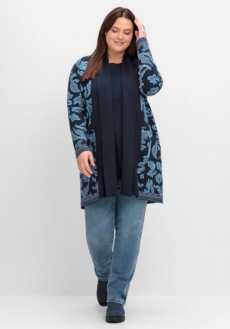 sheego Strickjacke mit Jacquardmuster und Schalkragen - tiefblau gemustert sheego Heißer Verkauf