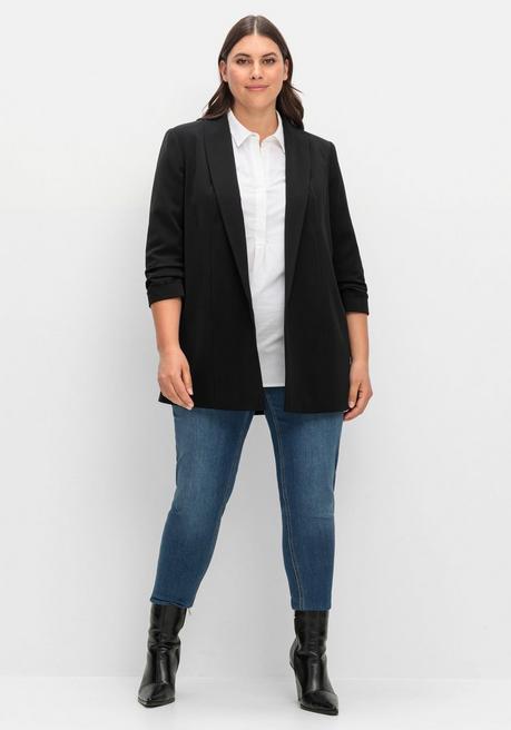 sheego Langer Blazer mit Schalkragen und gerafftem 3/4-Arm - schwarz sheego Blitzangebot