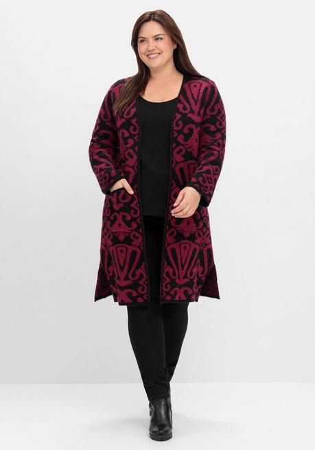 sheego by Joe Browns Offene Longstrickjacke mit Jacquardmuster - schwarz gemustert sheego Neuheiten