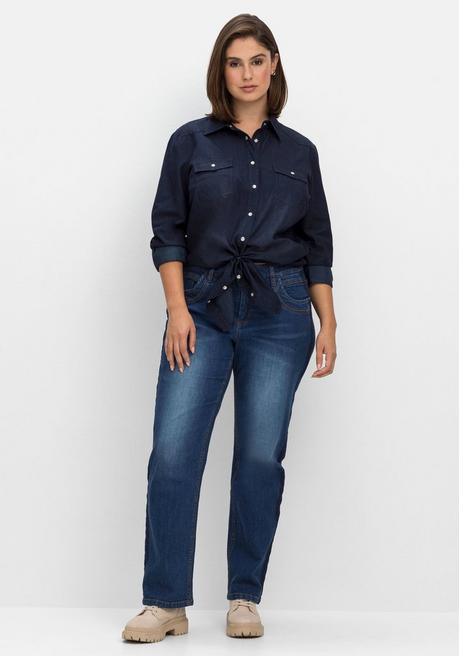 sheego Jeansbluse mit Knopfleiste und Brusttaschen - dark blue Denim sheego Riesige Ersparnisse