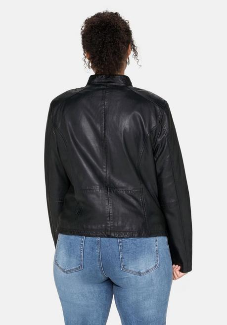 sheego Lederjacke aus Lammnappa, mit Stehkragen - schwarz sheego Super Sparpreis