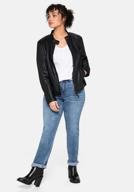sheego Lederjacke aus Lammnappa, mit Stehkragen - schwarz sheego Super Sparpreis