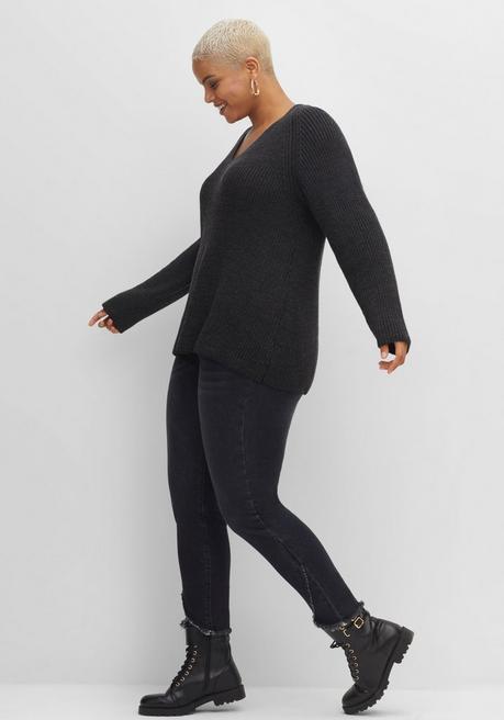 sheego Pullover mit Kaschmir, in leichter A-Linie - schwarz meliert sheego Wochenangebot