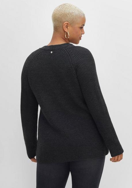 sheego Pullover mit Kaschmir, in leichter A-Linie - schwarz meliert sheego Wochenangebot