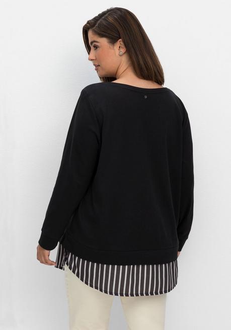 sheego 2-in-1-Langarmshirt mit Ansatz aus Blusenstoff - schwarz sheego Kostenlose Rückgabe