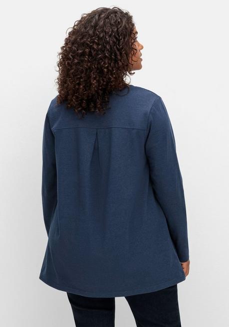 sheego Fein meliertes Langarmshirt in A-Linie, mit Rundhals - nachtblau meliert sheego Letzte 2 Tage