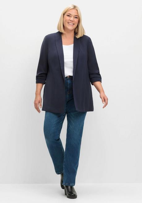 sheego Langer Blazer mit Schalkragen und gerafftem 3/4-Arm - tiefblau sheego Zeitbegrenzte Promotion