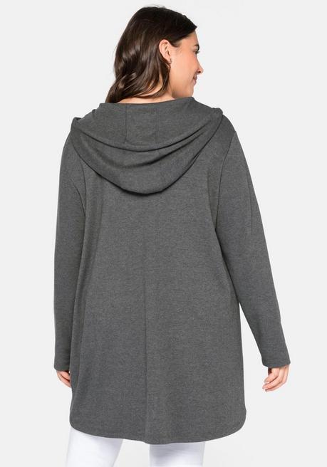 sheego Longshirt mit Kängurutasche, im Vokuhila-Schnitt - grau meliert sheego Vierteljährliche Förderung